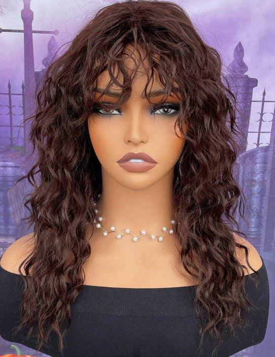 Women's Curling Bangs Wavy Gray Water Ripple Synthetic Wig Long Curls