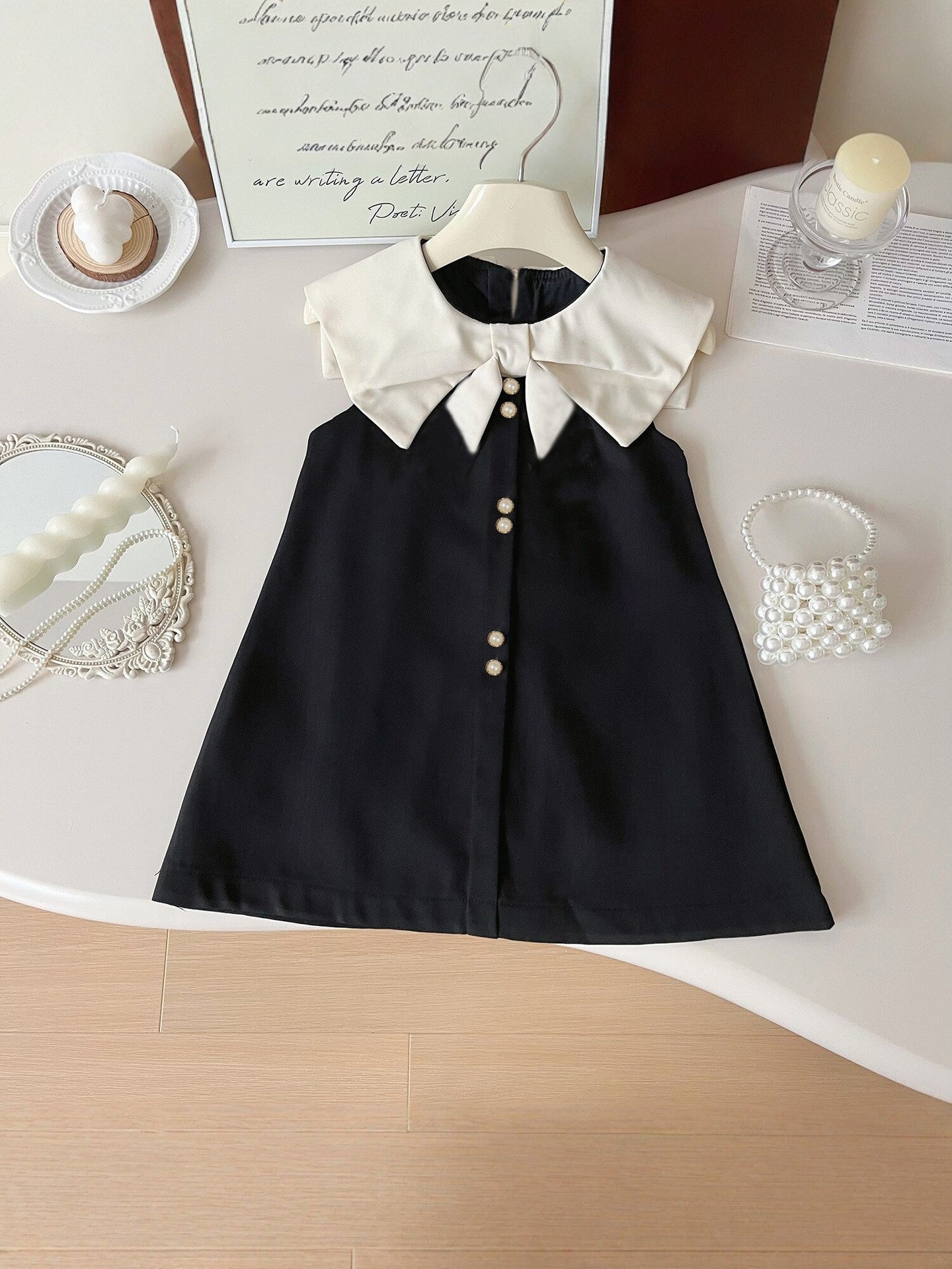 Children's Summer Sleeveless Bow Lapel Korean Princess Style Children's Dress