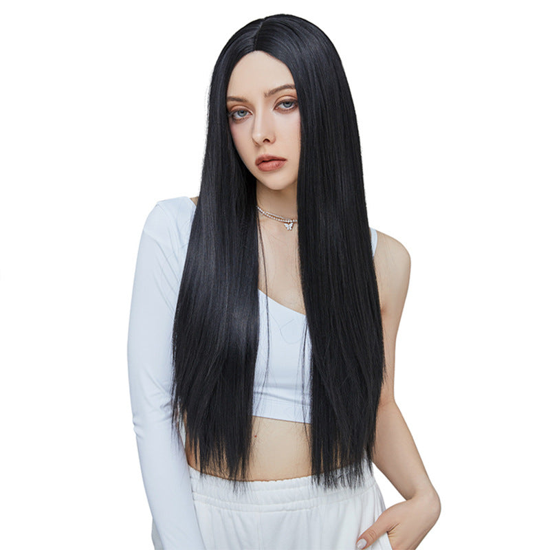 Women's Small Lace Black Hair Chemical Fiber Long Straight Wig