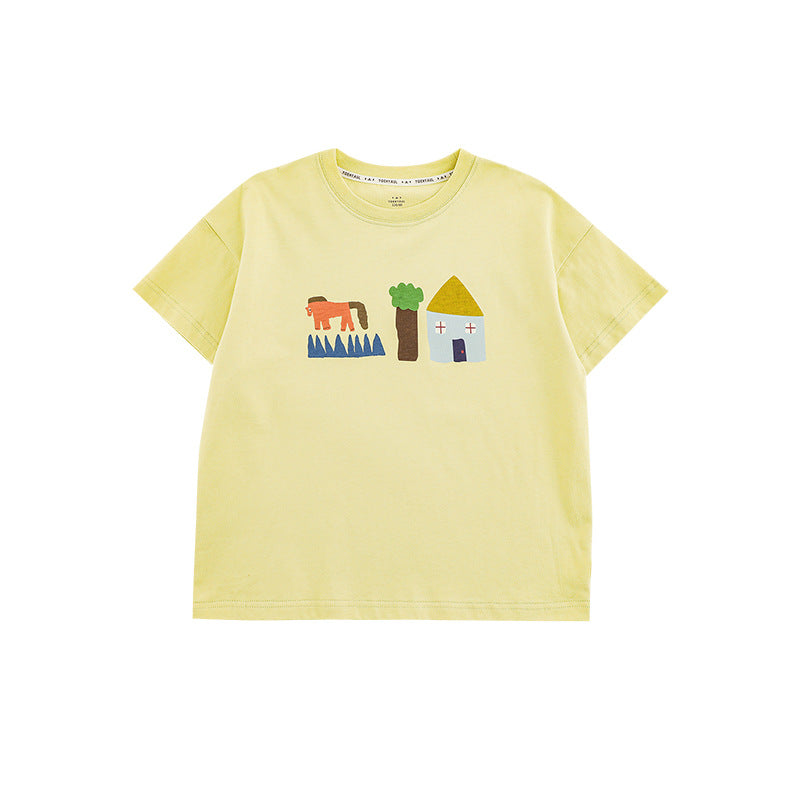 Lapel Lightweight Short-sleeved T-shirt Loose Jeans Pastoral Children's Shirt