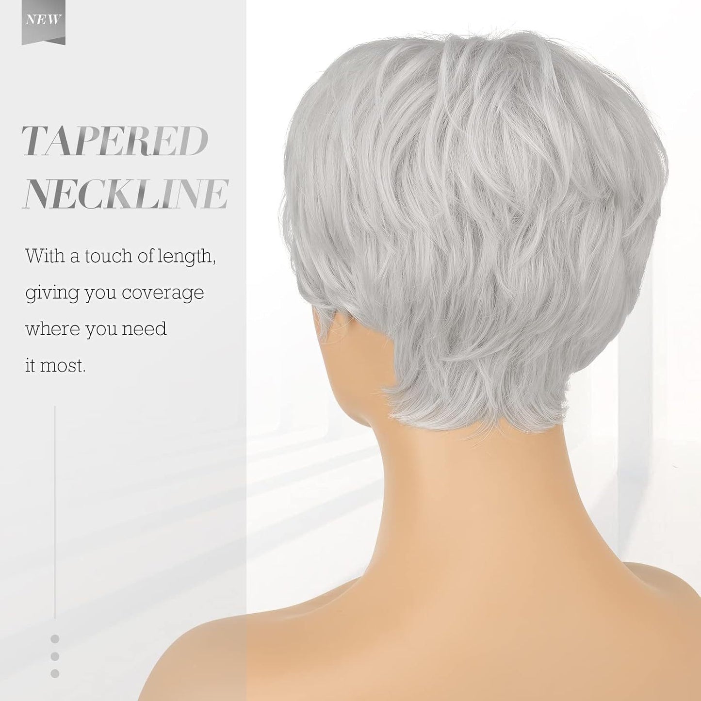 Women's Fashion Synthetic Wigs Gray White Split Wig Short Straight Hair