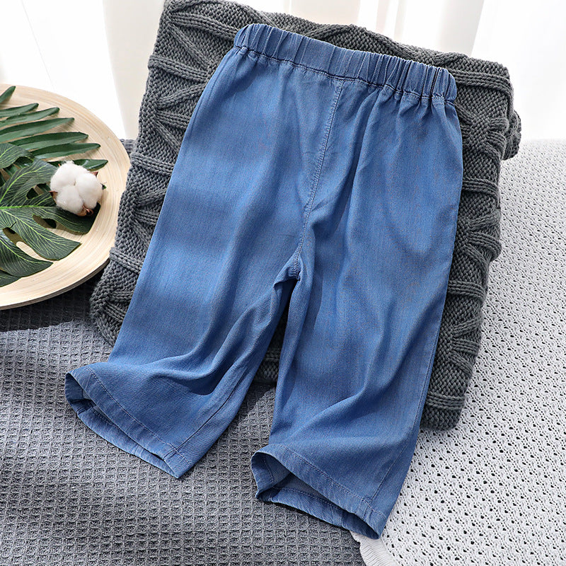Children's Denim Cropped Summer Lightweight Korean Embroidery Children's Pants