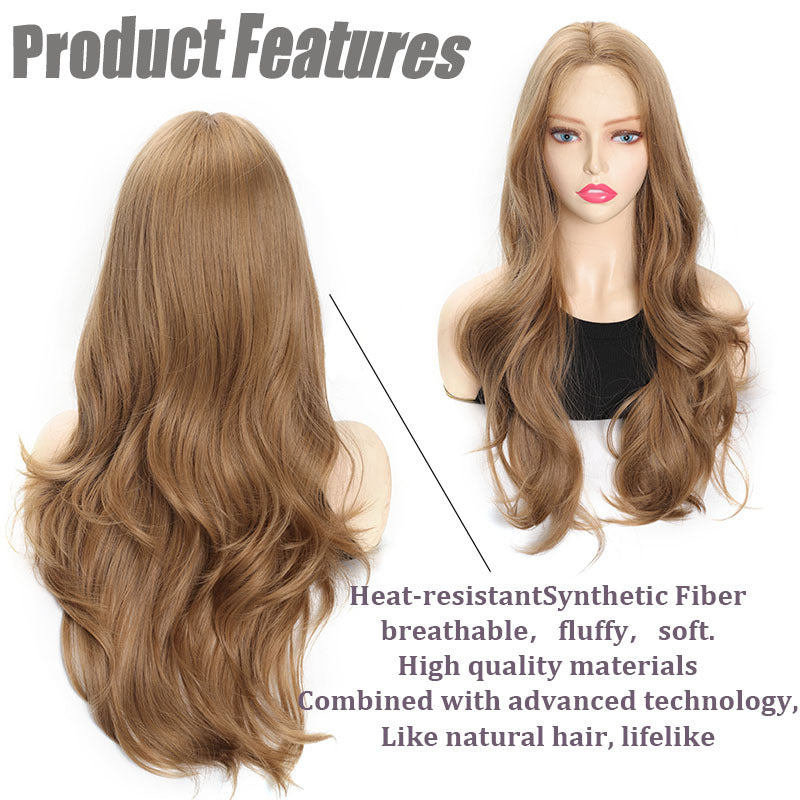 Women's Hair Natural Milk Tea Champagne Chemical Fiber Big Wave Curly Wig Long Curls