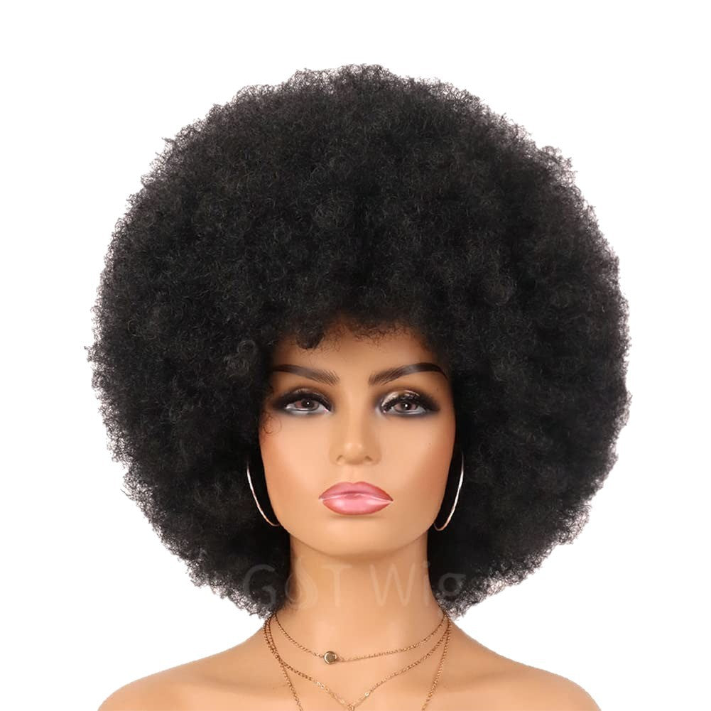 Black Small Volume Afro Caterpillar Fluffy Wig Short Curly Hair