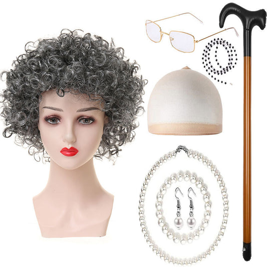 Day Old Grandma Man Grandpa Suit Lady Head Cos Wig