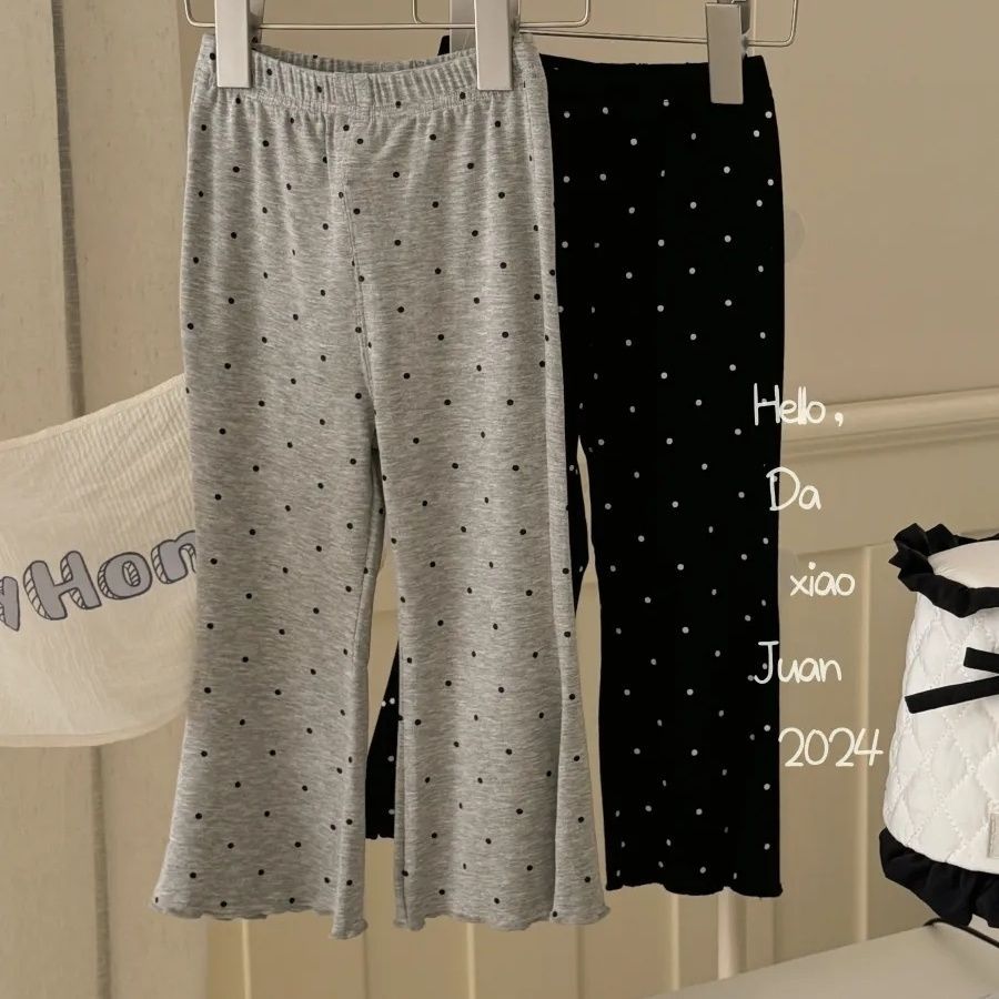 Children's Style Fashionable Polka Dot Bell-bottom Autumn Clothing High Waist Casual Children's Pants