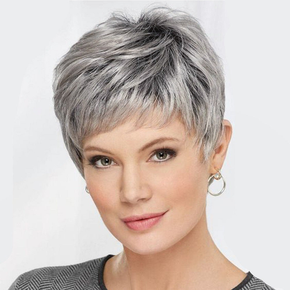 Golden Female Gray Gold Color Head Cover Wig Short Curly Hair