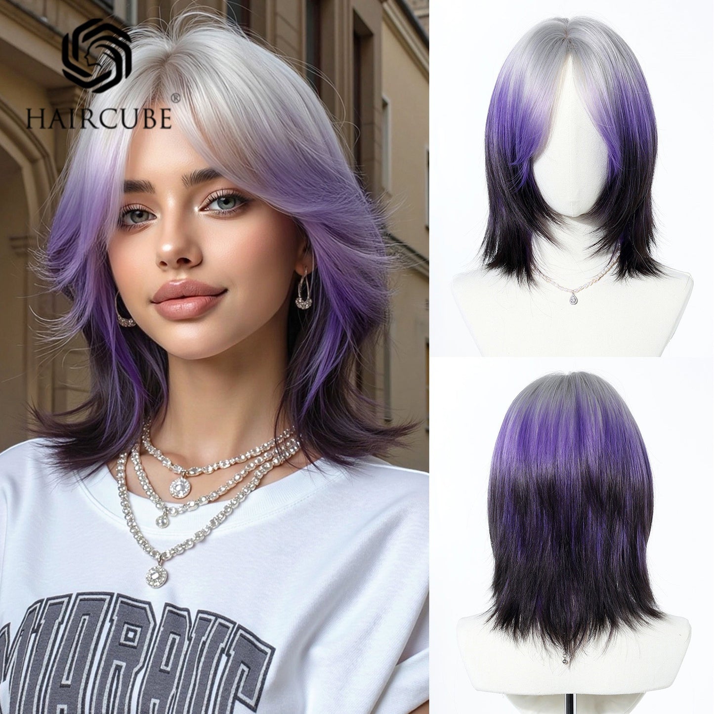 Broken Short Straight Hair Black Purple Anime Mechanism Chemical Fiber Cos Wig