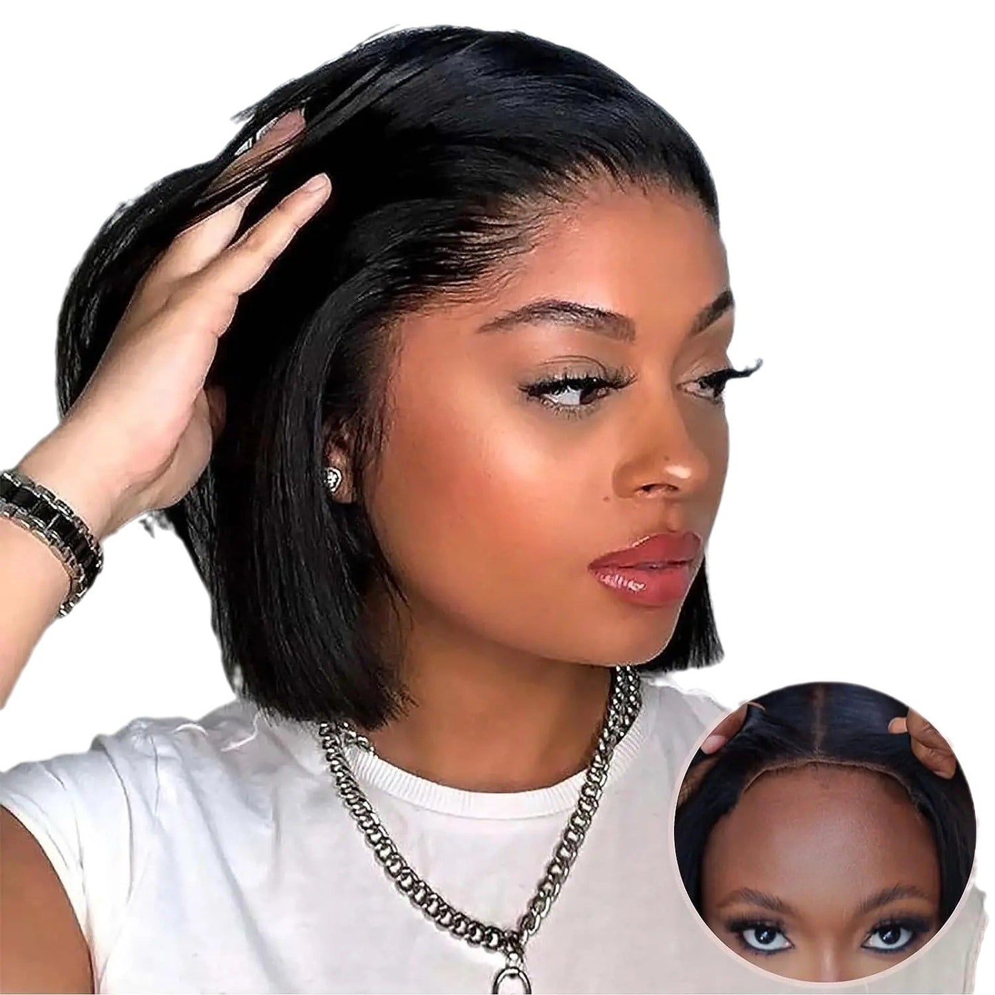 Stylish Straight Bob Lace Brazilian Human Real Hair Wig