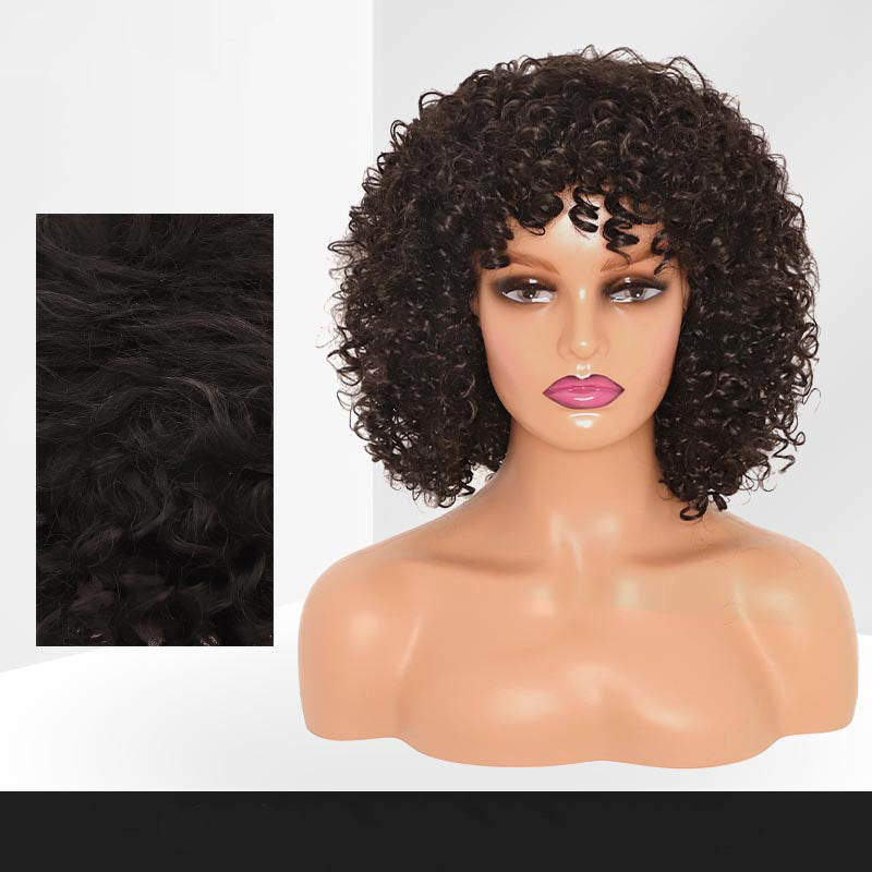 Cover Female Chemical Fiber African Small Roll Caterpillar Wig Short Curly Hair