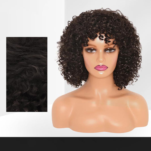 Cover Female Chemical Fiber African Small Roll Caterpillar Wig Short Curly Hair