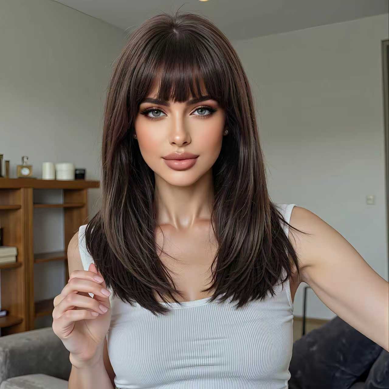 Women's Shoulder Dyed Chemical Fiber Rose Net Long Straight Wig