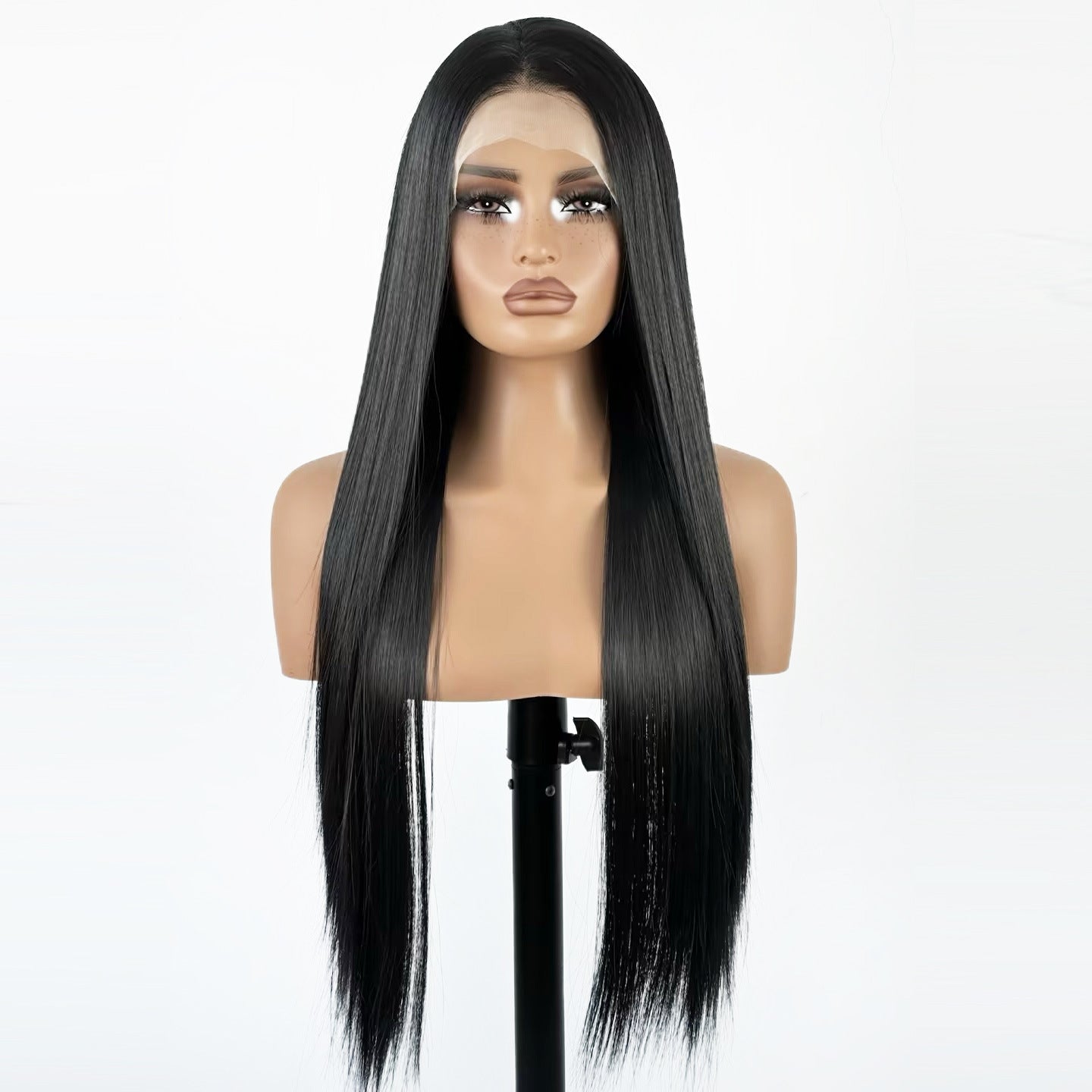 Female Black Hair Matte Fiber Forehead Lace Hand Long Straight Wig