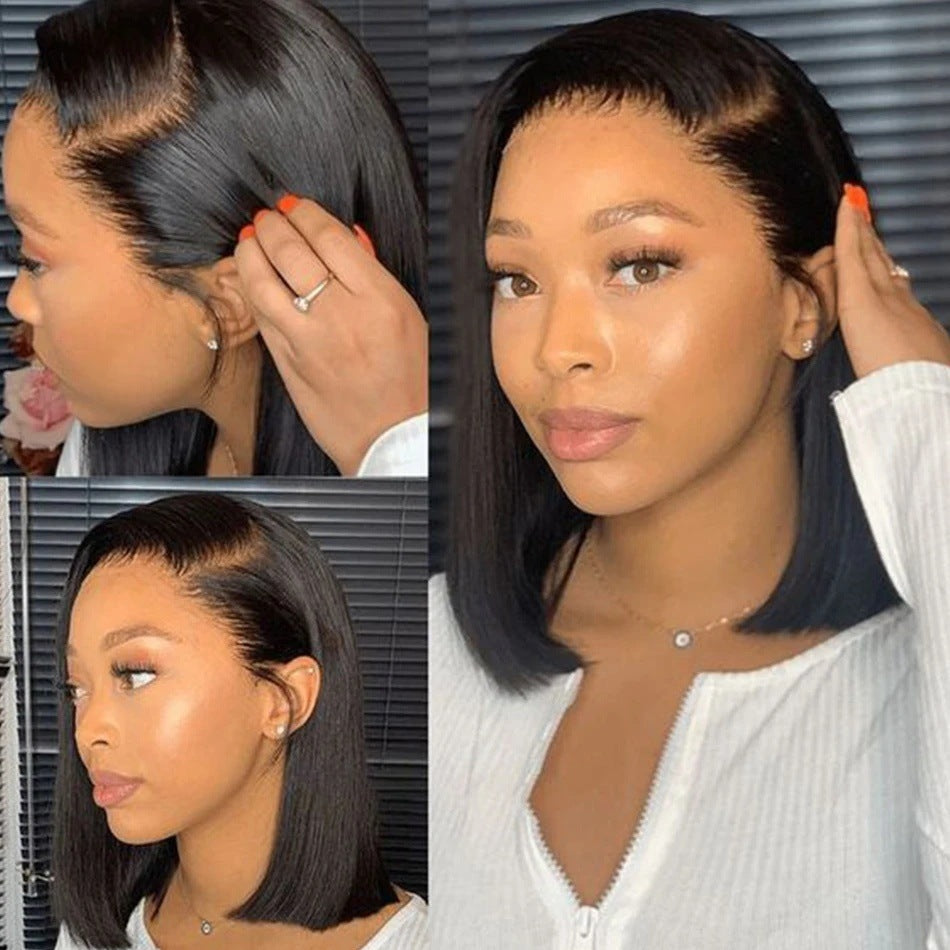 Slouchy Lace Straight Bob Brazilian Human Real Hair Wig