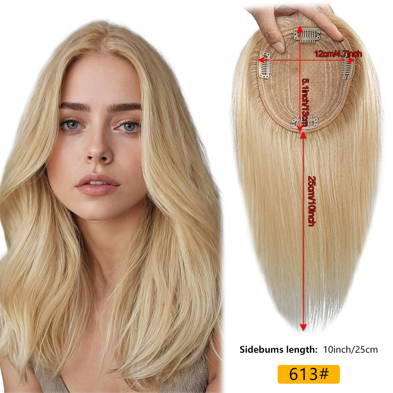 Female Real Hair Head Hairpiece Cover Gray Invisible Wig