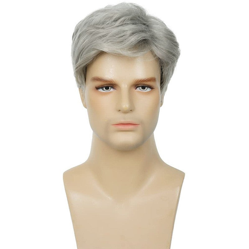 Men's Short Hair Curly Head Cover Fiber Rose Net Granny Men's Wig