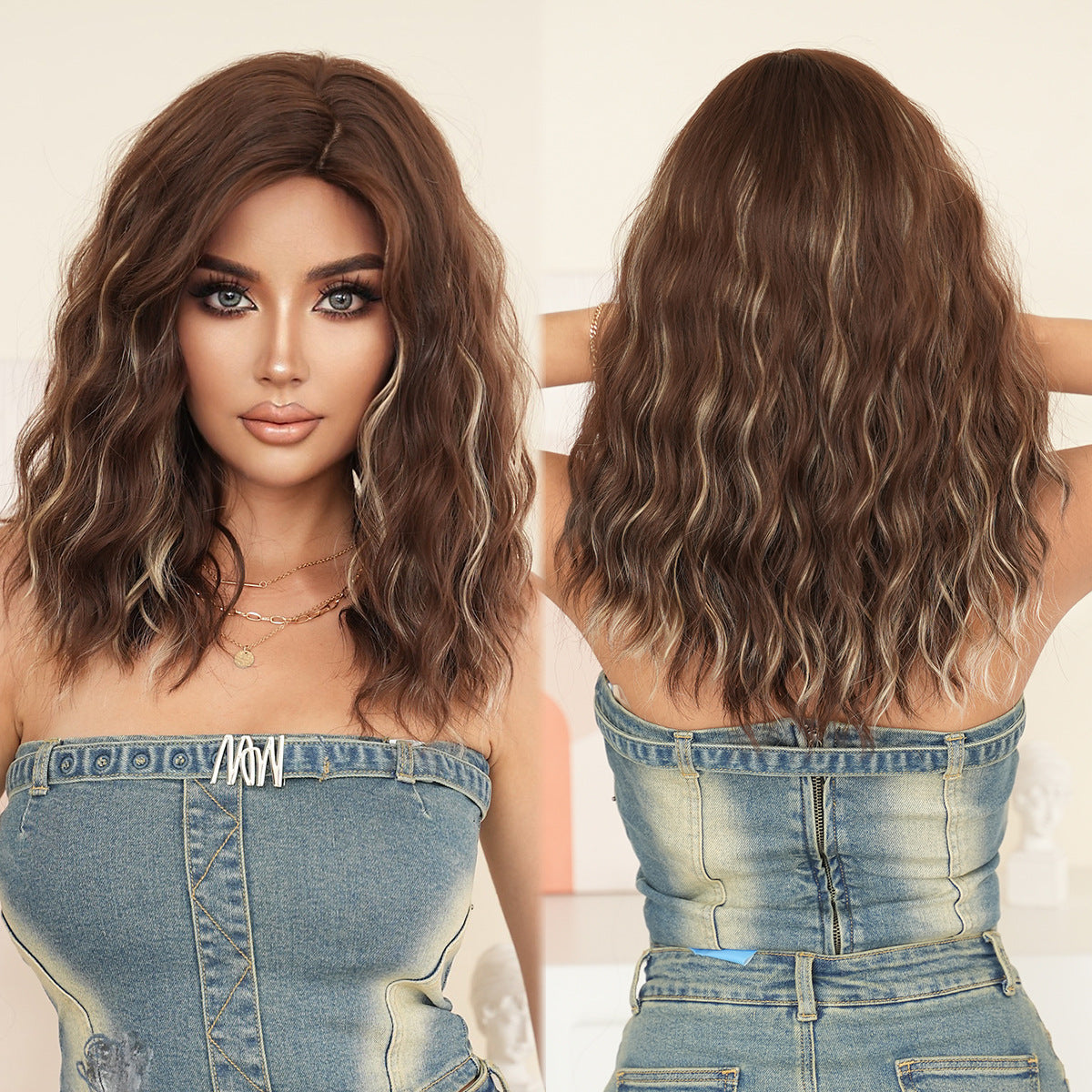 Women's Curly Hair Side Split Bangs Dyed Other Wig
