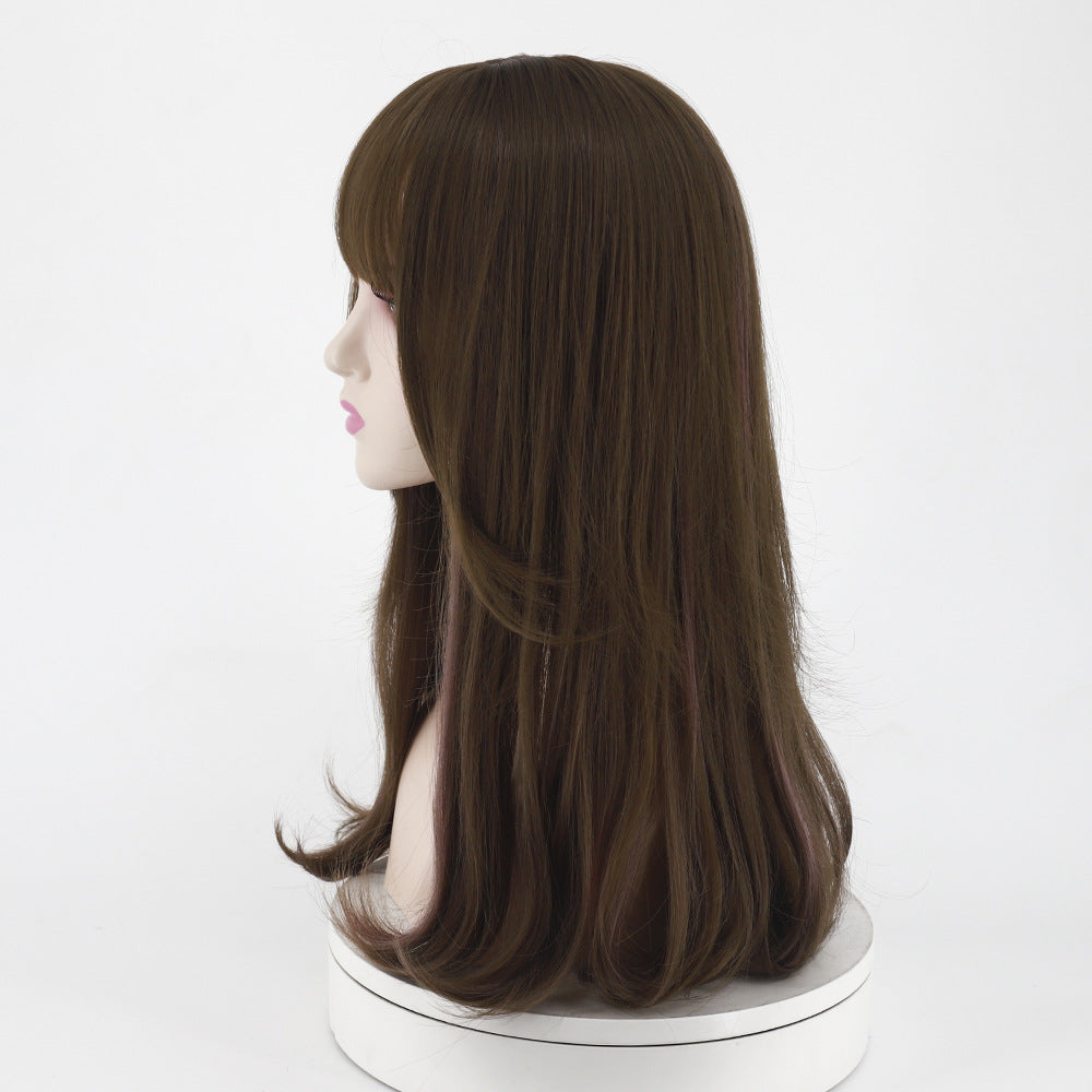 Women's Thin Rattan Curly Natural Air Bangs Inner Buckle Head Wig Long Curls