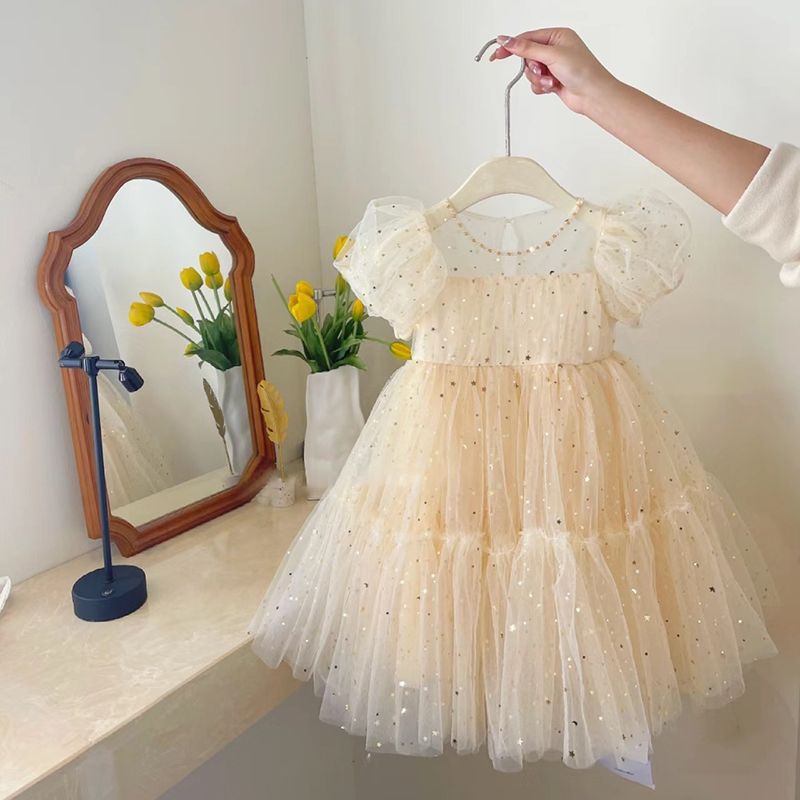 Children's Princess Summer Western Style Sequined Mesh Bubble Skirt Children's Dress