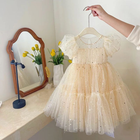 Children's Princess Summer Western Style Sequined Mesh Bubble Skirt Children's Dress