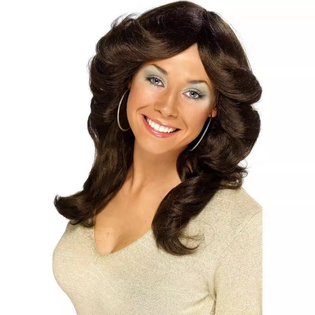 Women's Golden Big Wave Bangs Curly Hair Wig Long Curls
