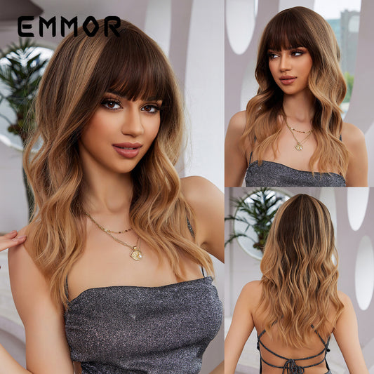 Chemical Fiber Fashion Highlights Brown Fringe Curly Wig Long Curls