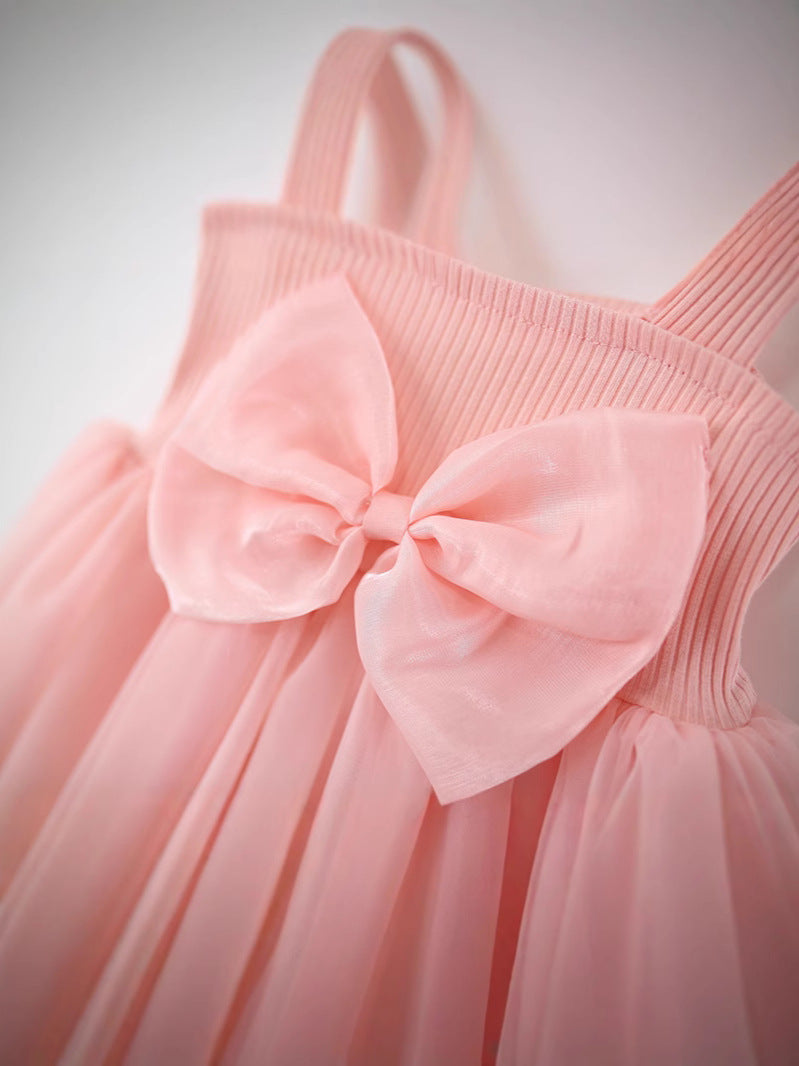 Children's Trendy Clothing Sleeveless One-piece Summer Bow Suspenders Mesh Princess Vest Children's Dress