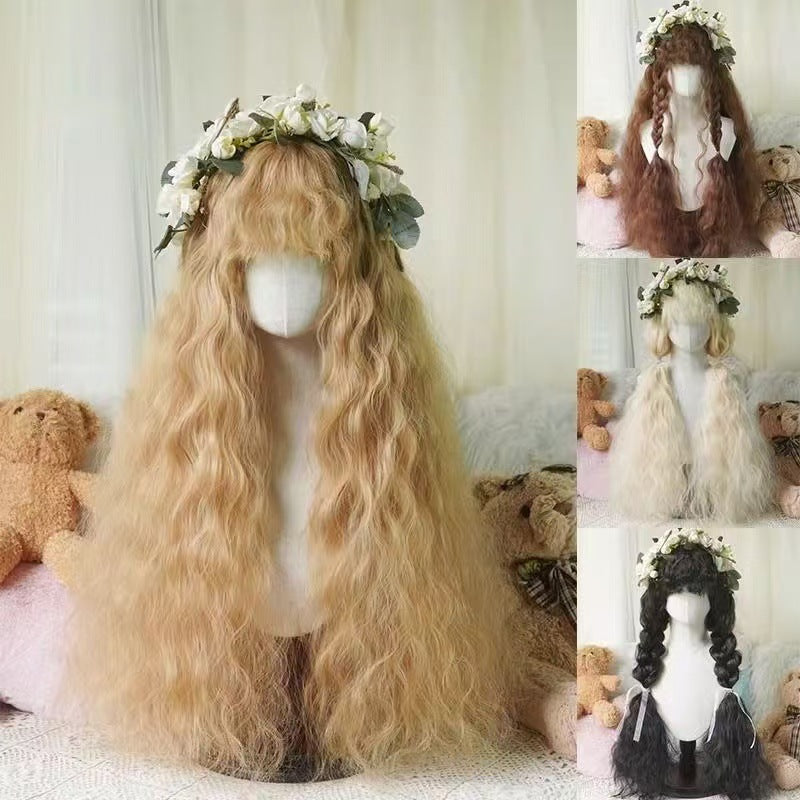 Style Pastoral Small Linen Gold Black Brown Wig Long Curls