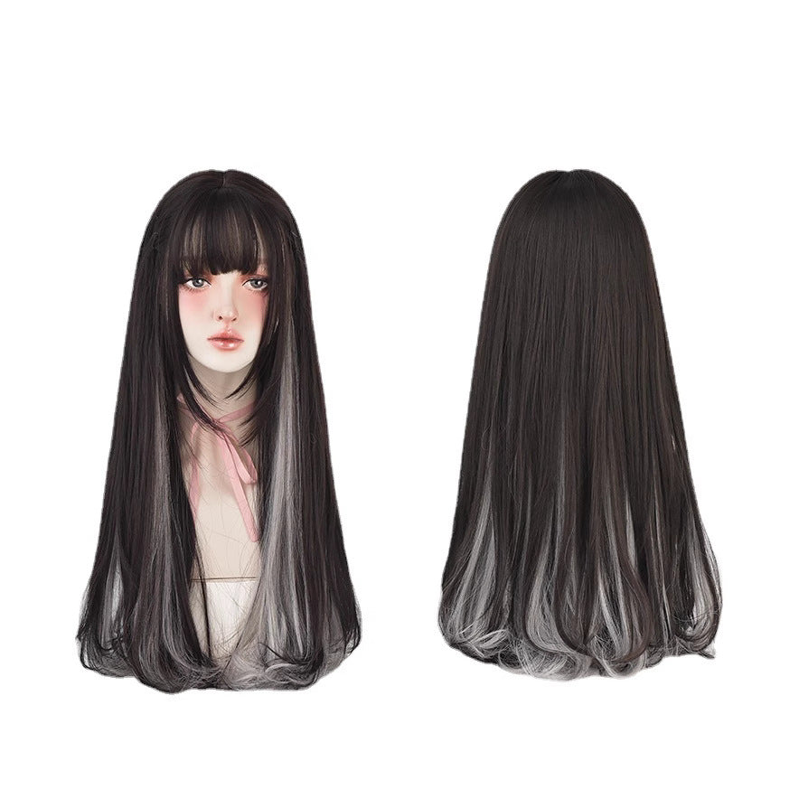 Hair Temperament Highlight Straight Hanging Ear Dyeing Natural Realistic Rinka Wig Long Curls