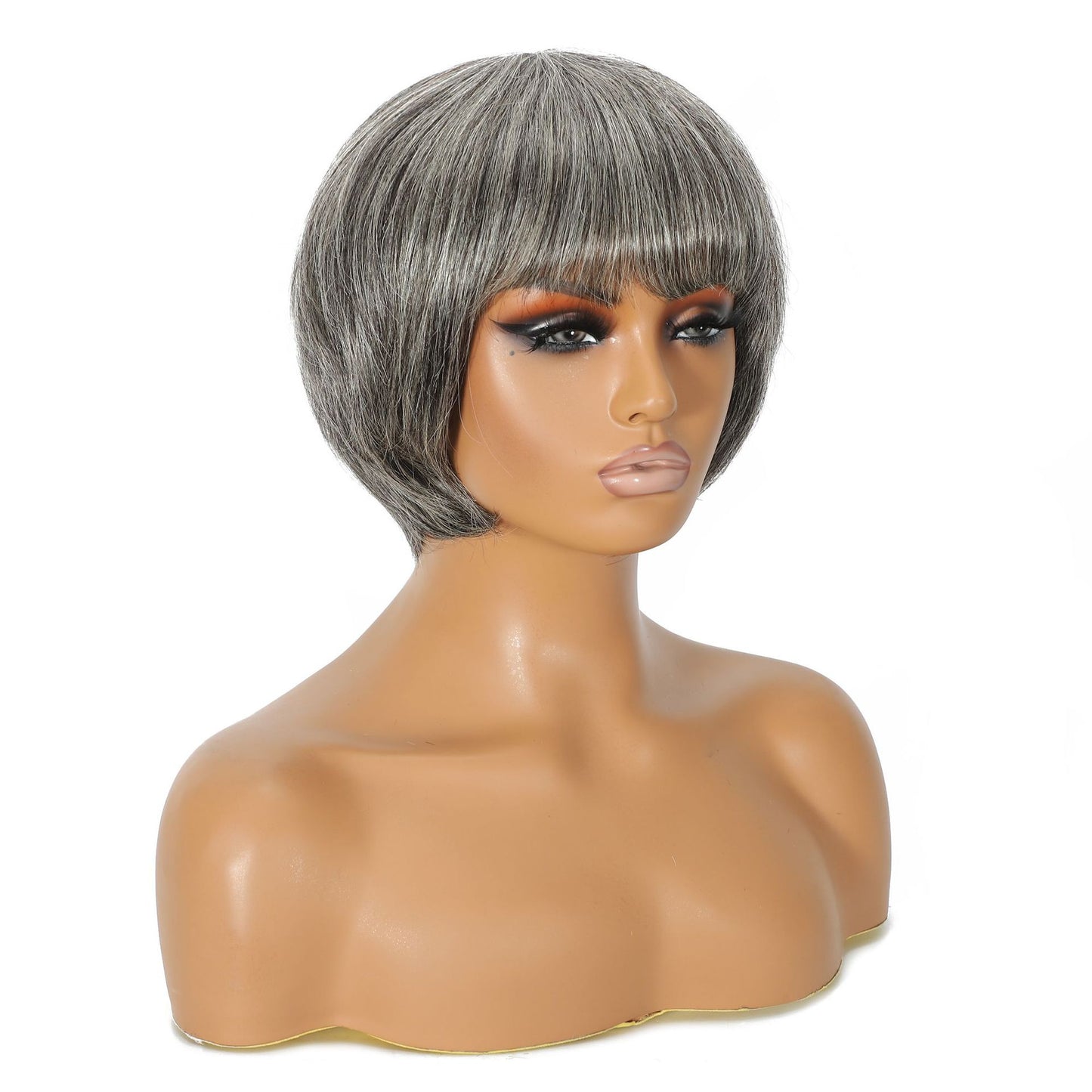 Mechanism Short Dark Gray Light Granny Grey Real Hair Wig