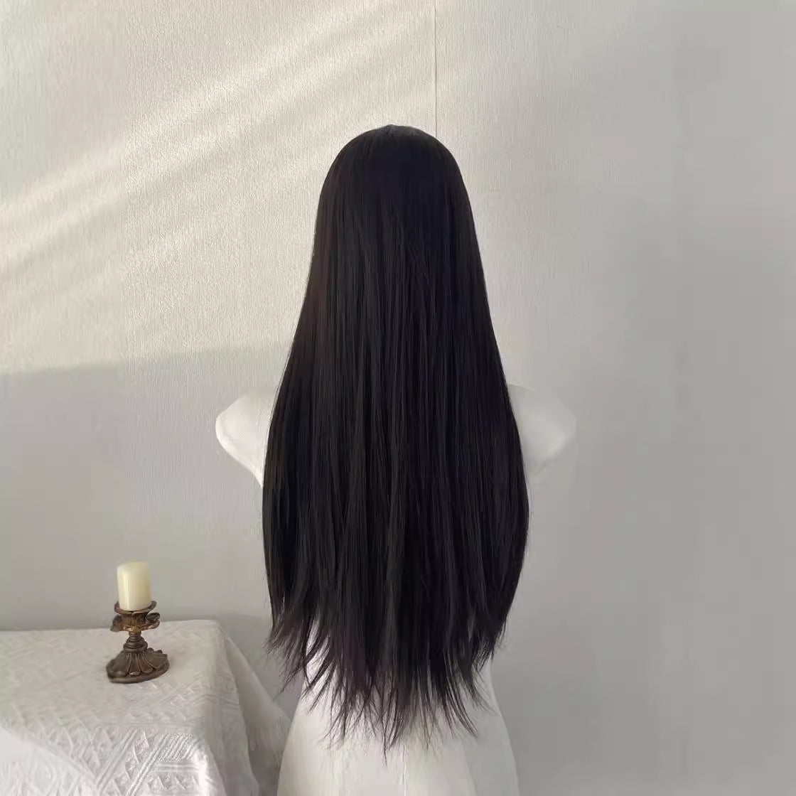 Women's Lace Mid-length Black Cool Temperament Artificial Hair Long Straight Wig