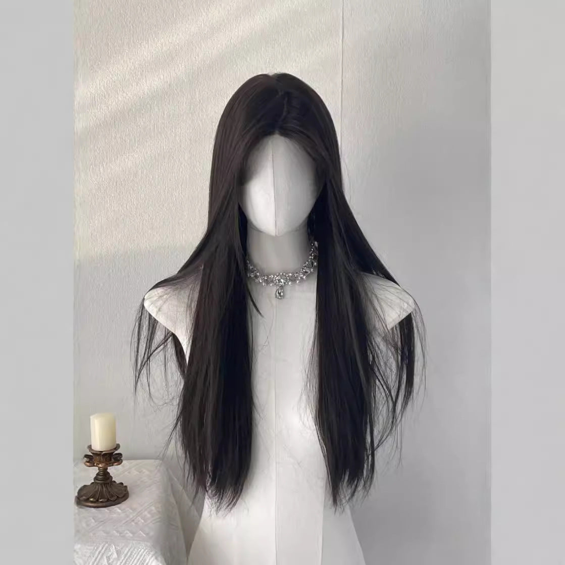 Women's Lace Mid-length Black Cool Temperament Artificial Hair Long Straight Wig
