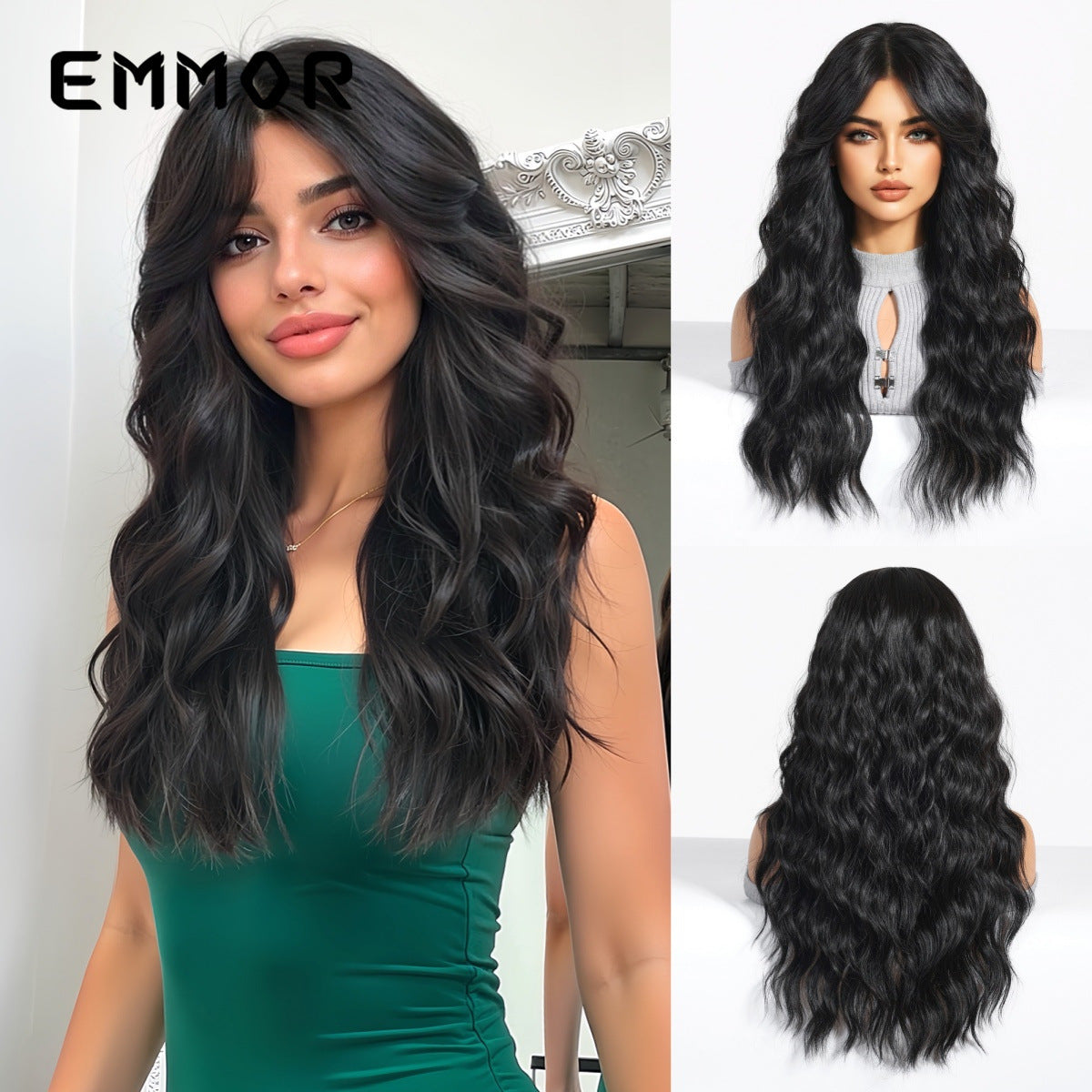 Small Bangs Black Curly Hair Natural Fashion Full Wig Long Curls