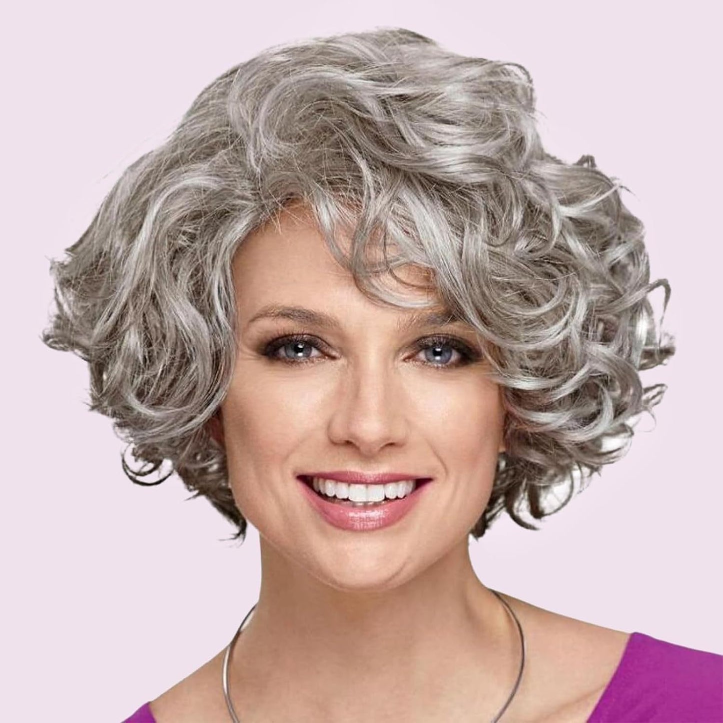 Female Full Head Gray Synthetic Wigs Wig Short Curly Hair