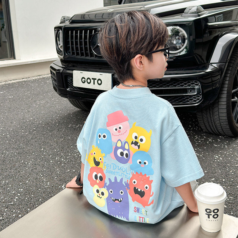Teens Short Sleeve Summer Loose Printed Cotton Children's T-shirt