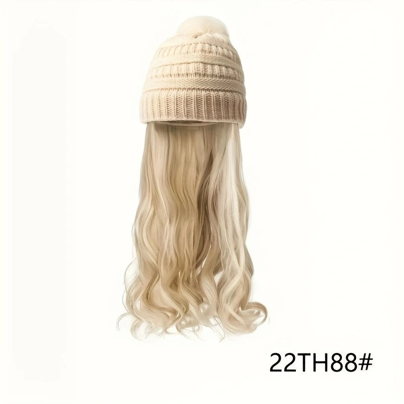 Women's Winter Knitted Hat Integrated Daily Wear Wig Long Curls