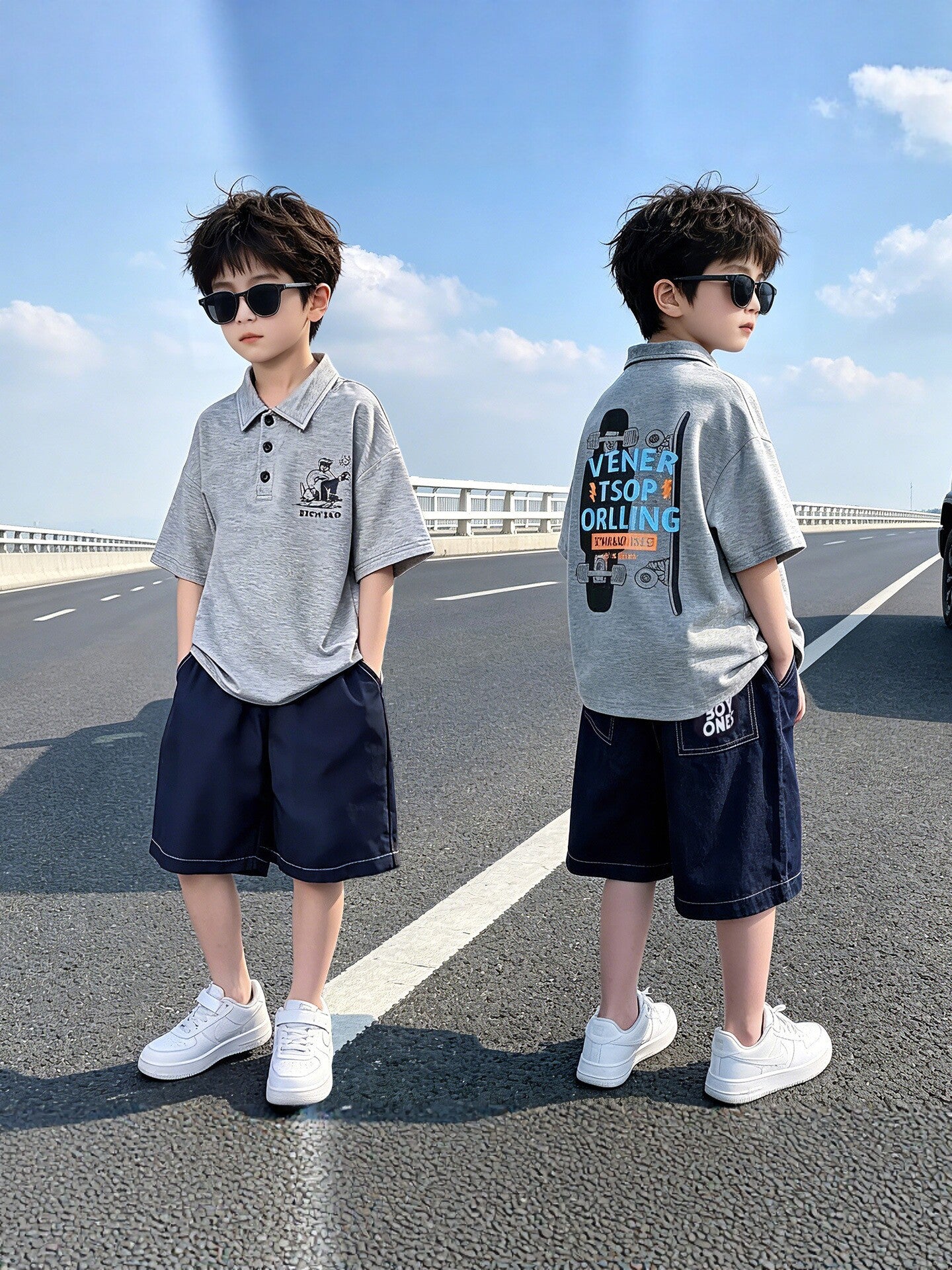 Short-sleeved Shirt Korean Style Trendy Casual Sports Children's Suit