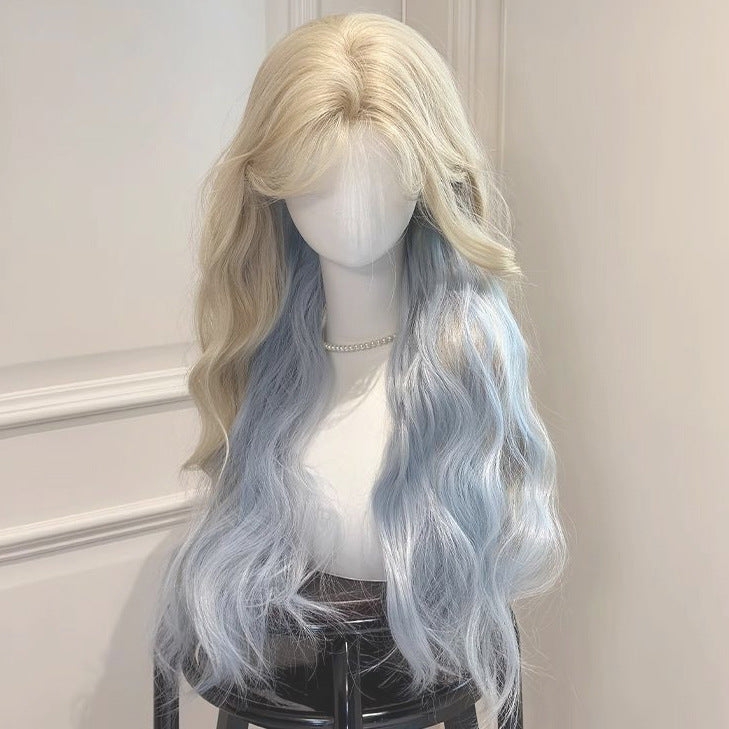 Forehead Lace Natural Fluffy Big Wave Gradient Highlight Medium Bangs Wig Long Curls