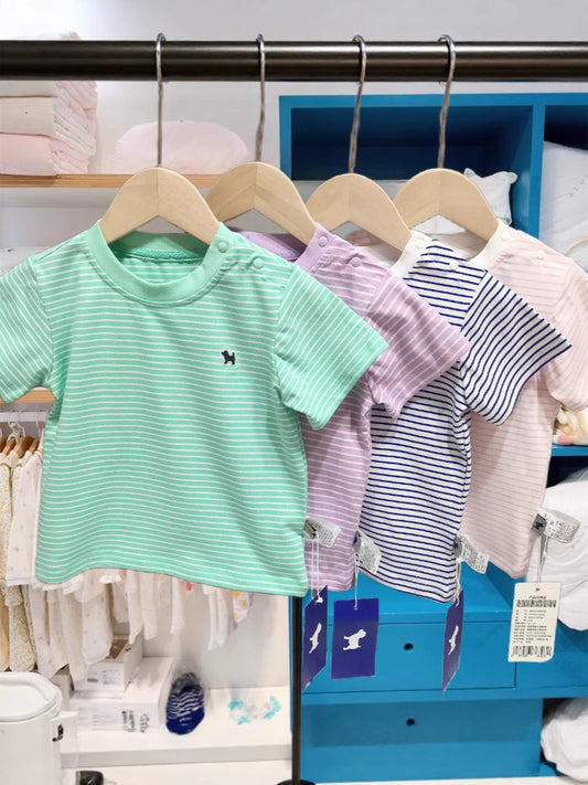 Children's Korean Style Clothing Summer Boys Stripe Crew Neck Children's T-shirt