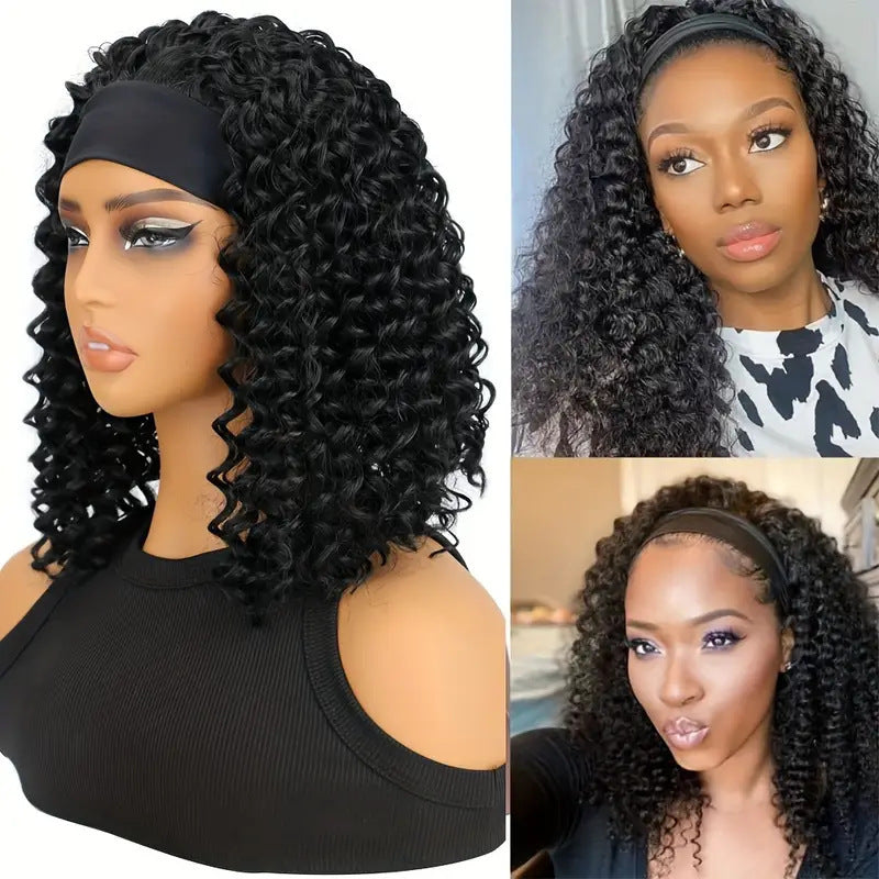 Women's African Black Small Band Synthetic Wigs Wig Short Curly Hair