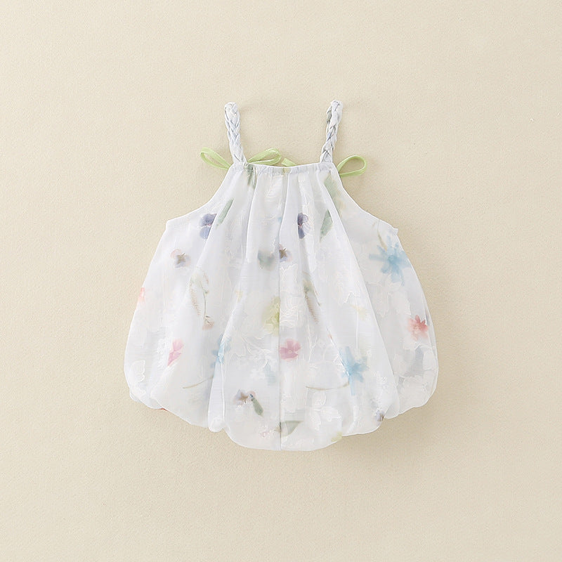 Korean Style Summer Tulip Chiffon Suspender Dress Infant Triangle Rompers Jumpsuit, Climbing Suit