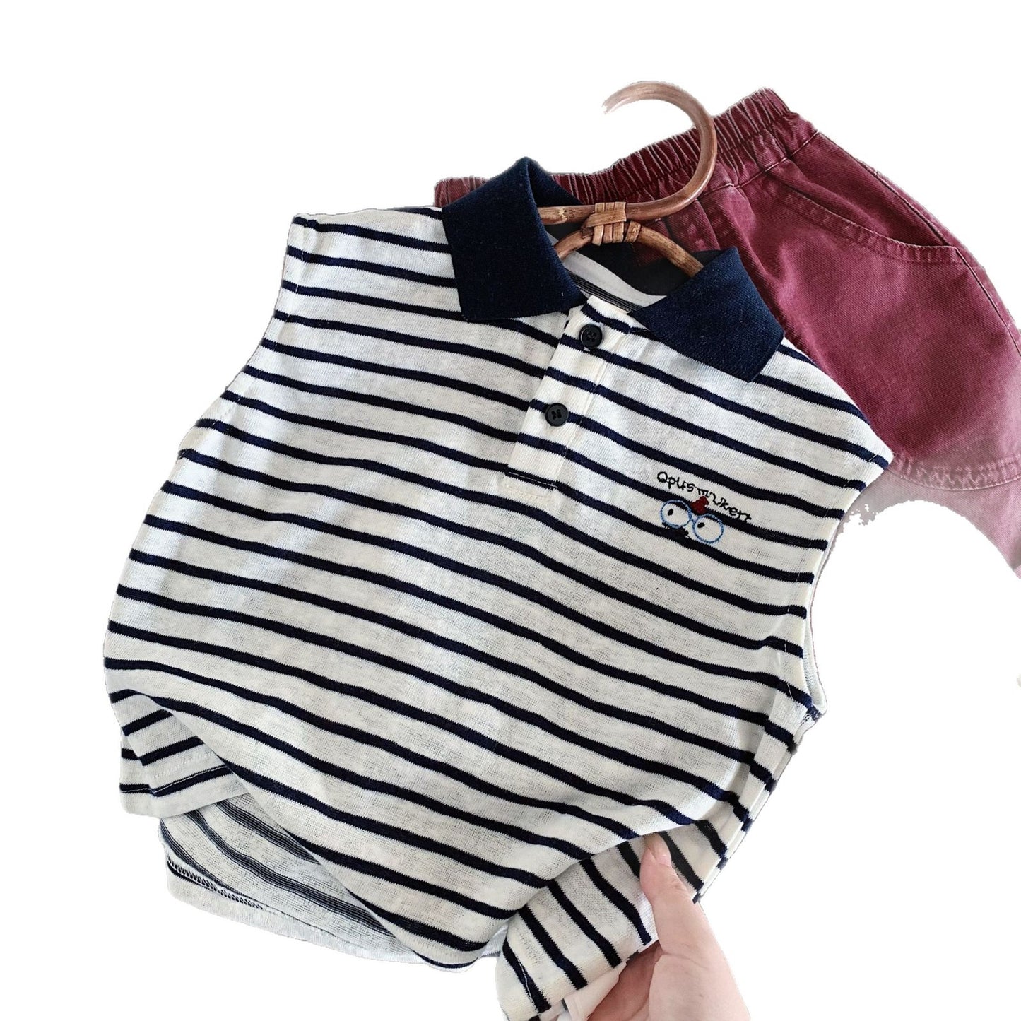 Children's Summer Striped Sleeveless Shirt Clothes Woven Children's T-shirt