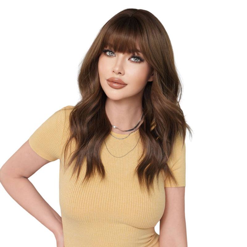 Chest Natural Fluffy Medium Long Micro Bangs Everyday Wig Short Curly Hair