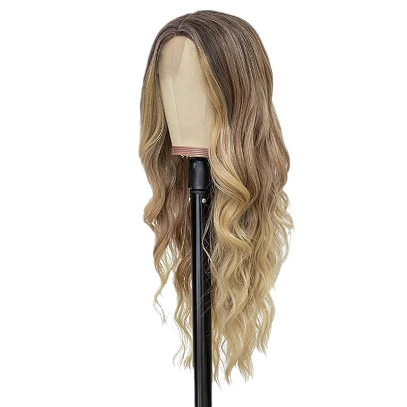 Women's Gradient Golden Curly Small Lace Synthetic Wig Long Curls