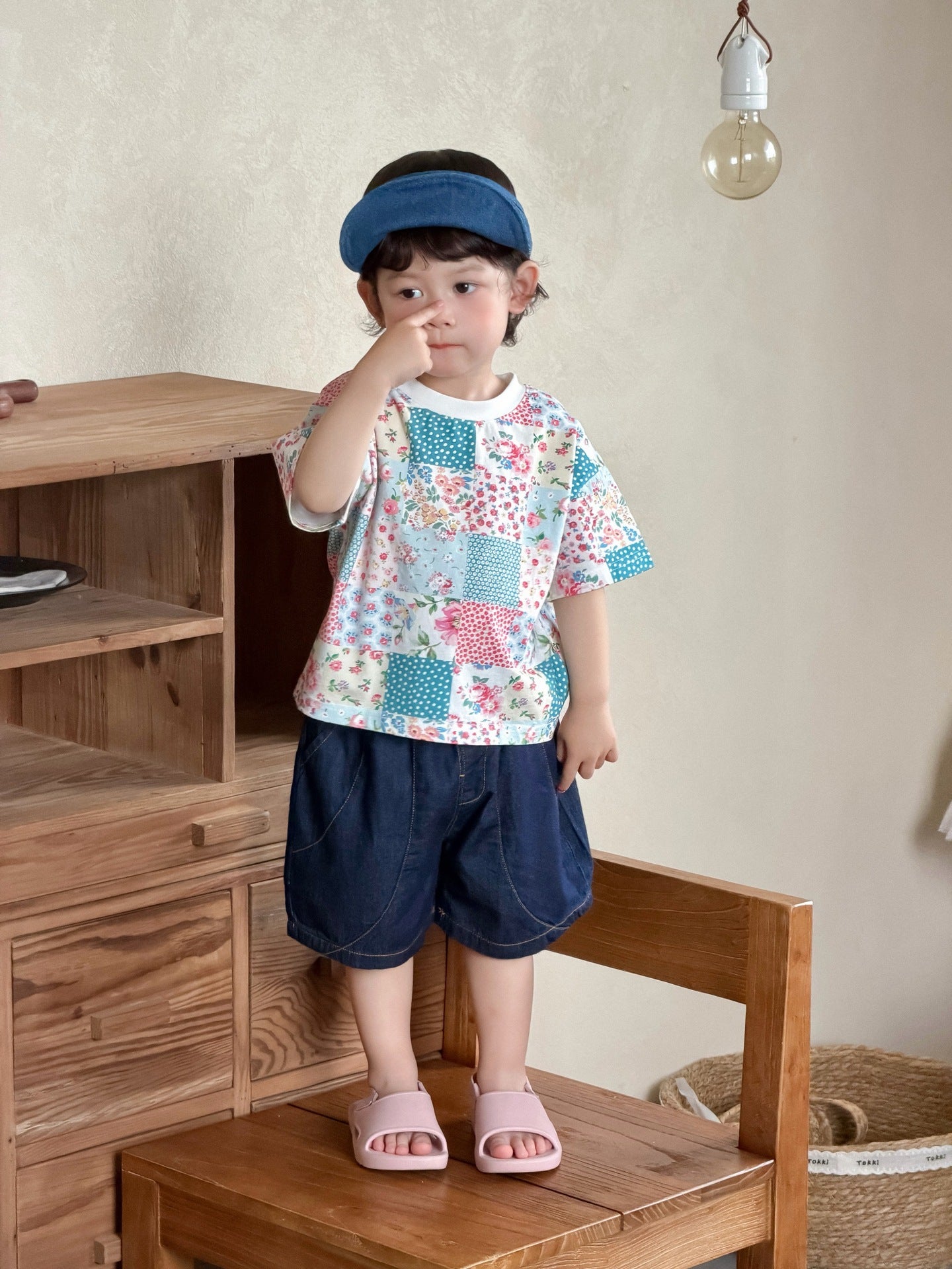 Children's Short-sleeved T-shirt Summer Thin Korean Clothing Clothes Boy's Denim Children's Suit