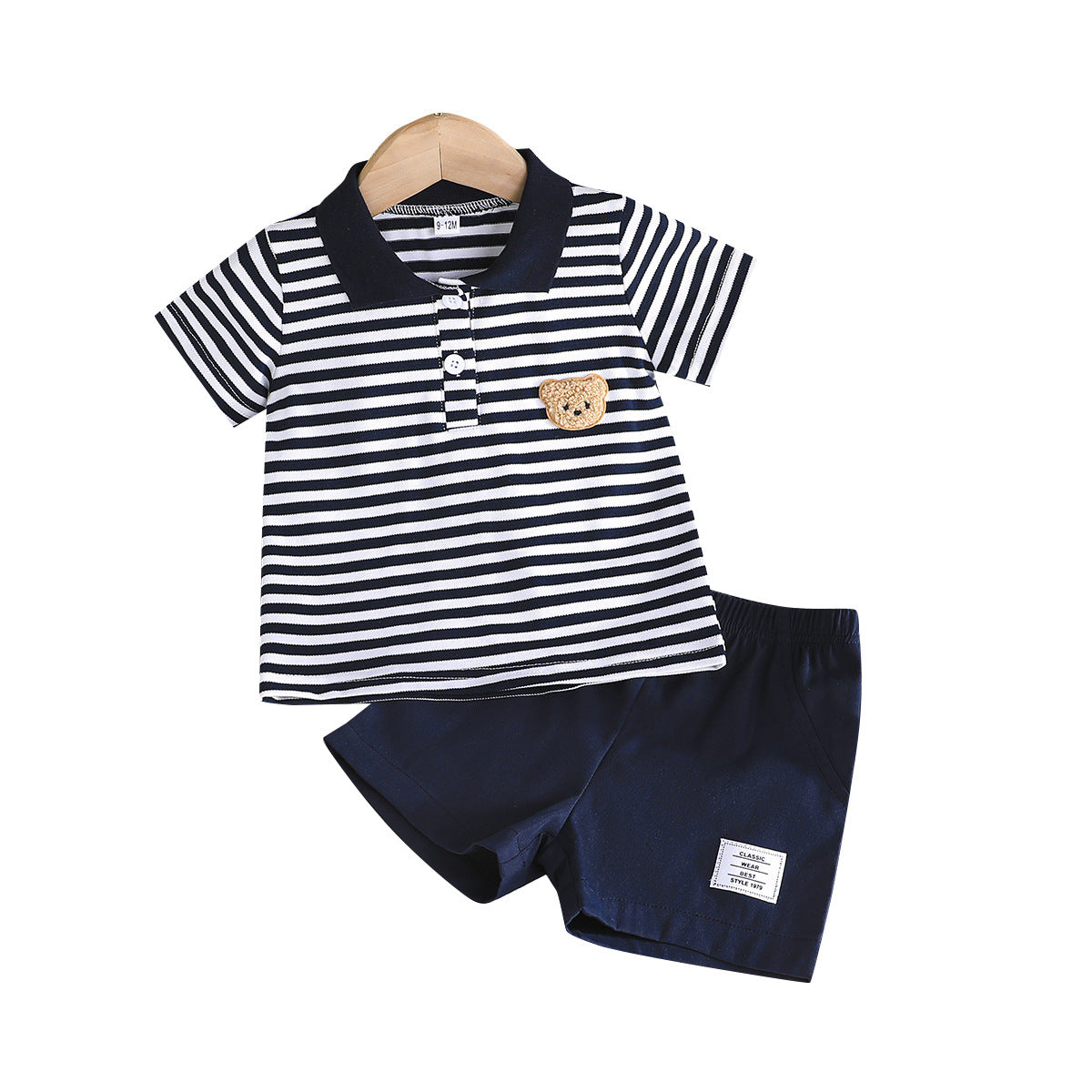 Summer Simple Fashion Boy Bear Zhang Zi Striped Polo Collar Children's Suit