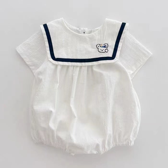 Cute Sailor Collar Short-sleeved Rompers Summer College Style Jumpsuit, Climbing Suit