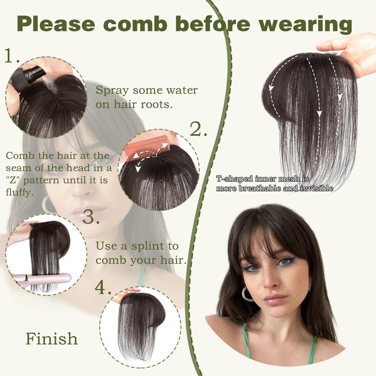 French Set Real Hair Straight Female Brown Head Wig Bangs