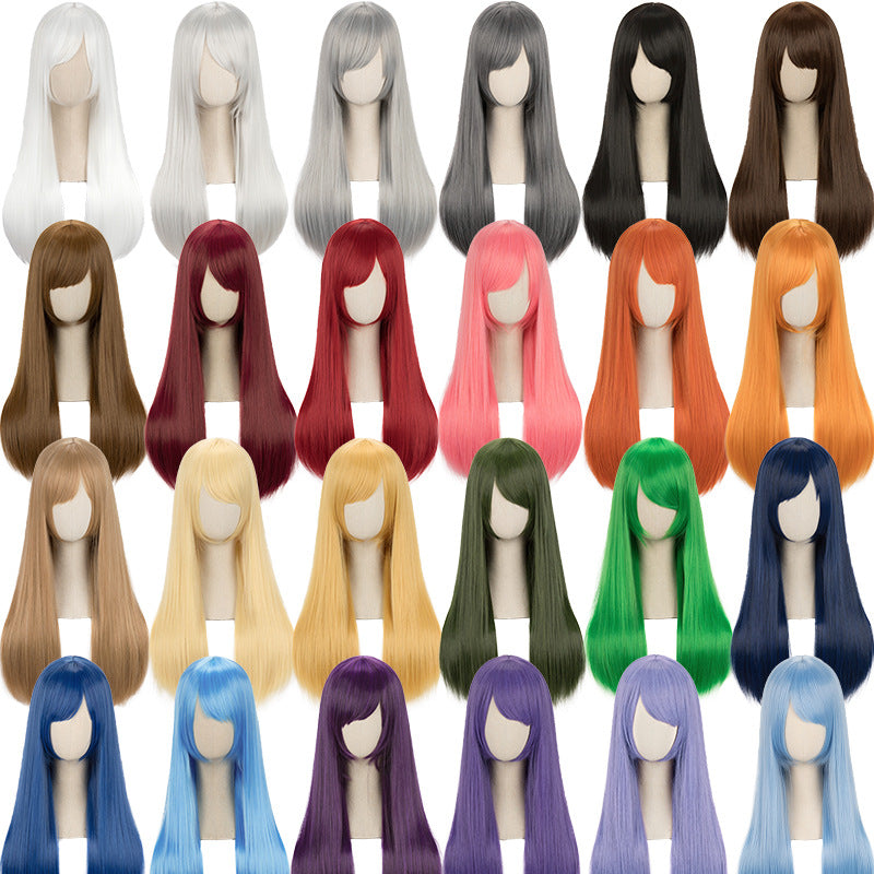Universal Color Long Straight Hair Black White Gray Pink Red Cos Wig