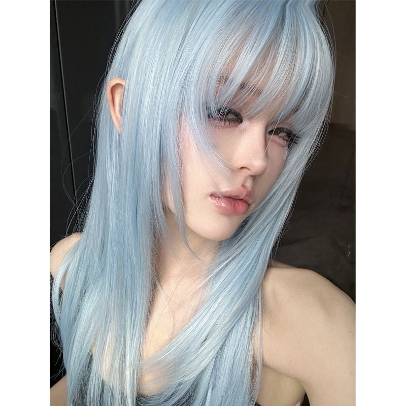 Yuan Angel Ice Blue Female Daily Hair Full Long Straight Wig
